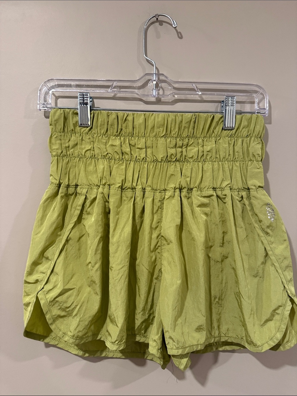 Free People Movement Women’s High-Waist Smocked Lime Green Shorts